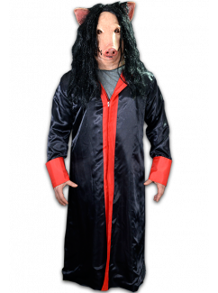 A man wearing a Jigsaw John Kramer Robe costume.