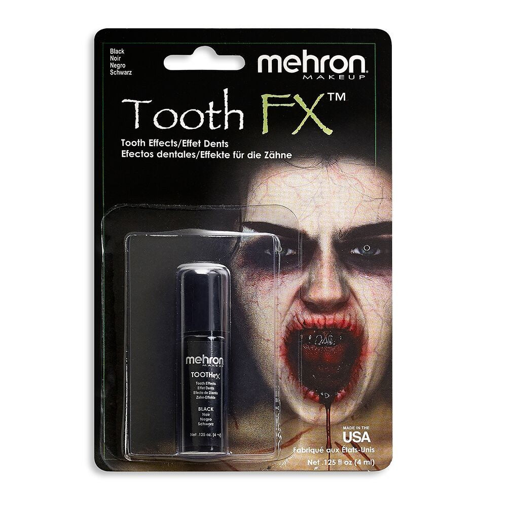 A 1.25 fl oz package of black Mehron Tooth FX.