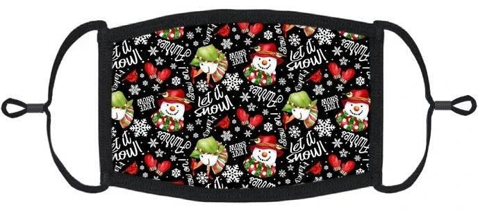 Youth Adjustable Fabric Face Mask: Snowman "Let it Snow"